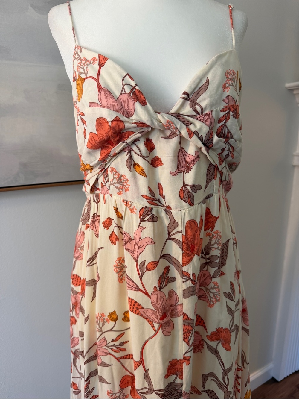 Petal and Pup Floral Twist-Front Cream Pink & Rust Botanical Women’s Maxi Dress - Picture 3 of 3